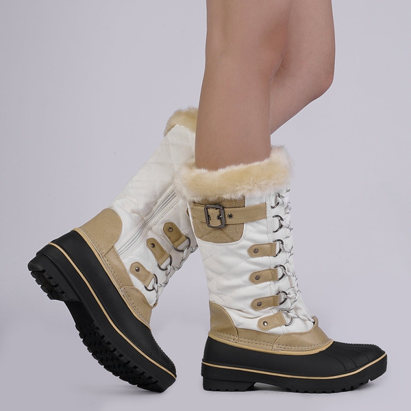 Faux Fur Lined Winter Boots - BEIGE WHITE - 1